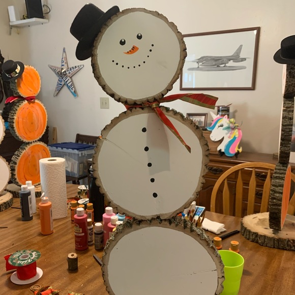 Snowman and pumpkin reversible wood art - Picture 1 of 2
